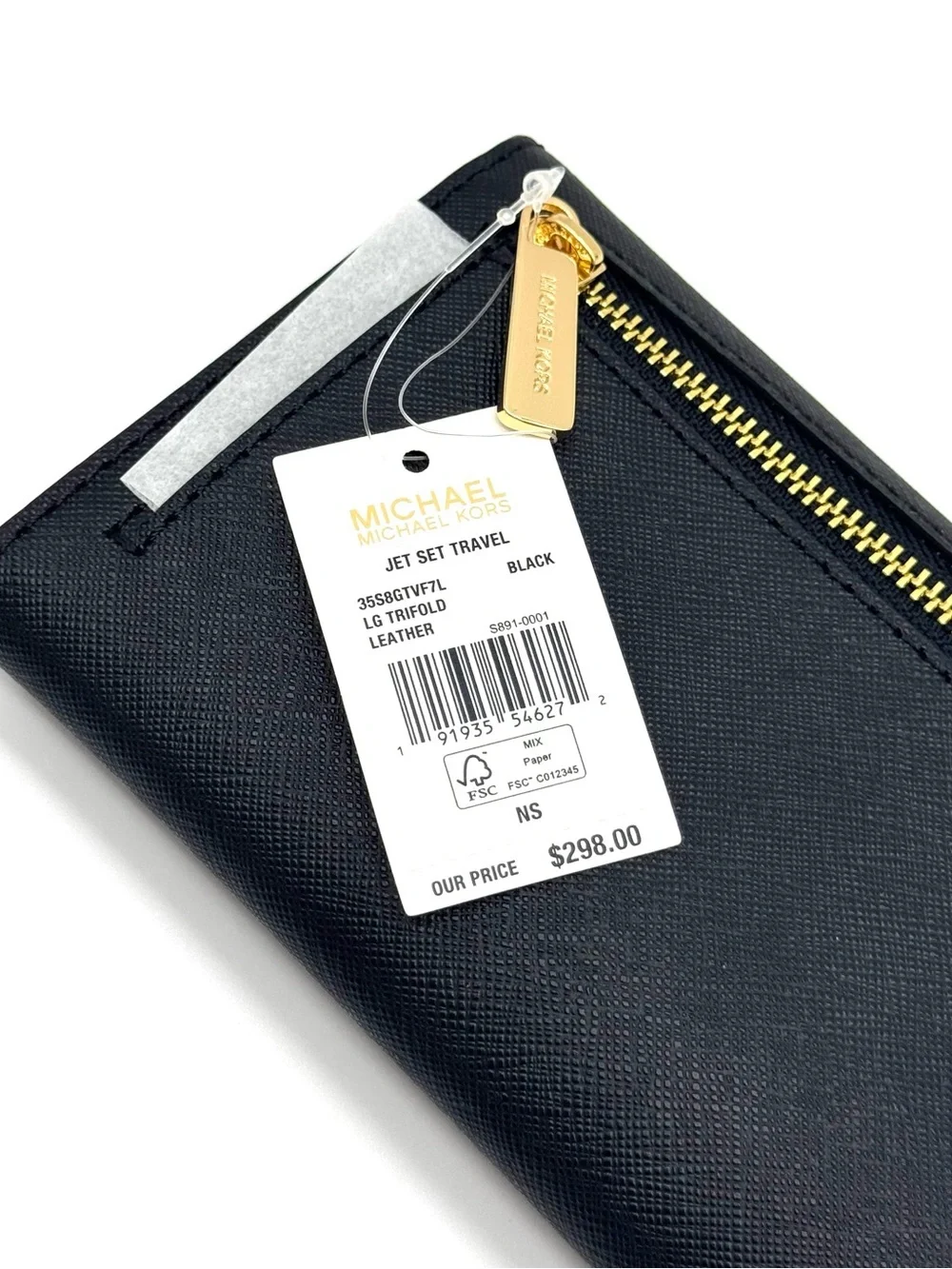 Michael Kors Large Jet Set Travel Trifold Wallet - Black/Gold